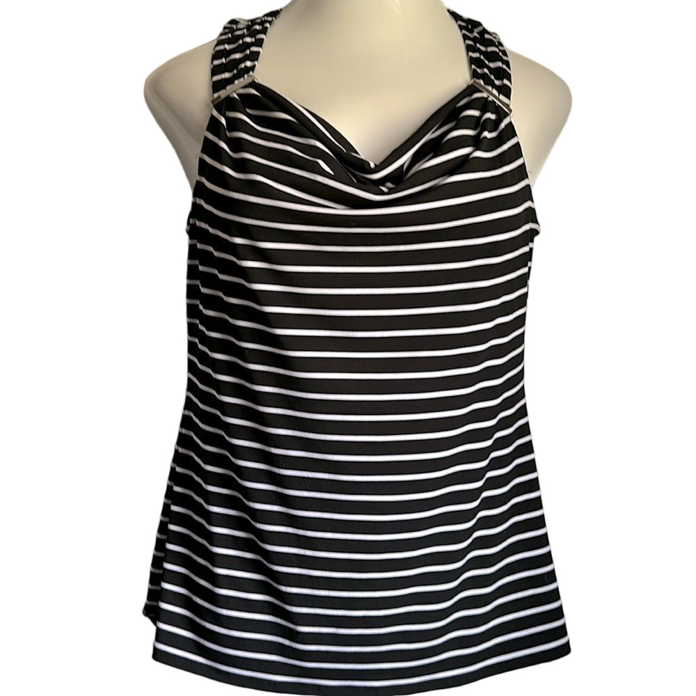 White House Black Market Black and White Striped Women's Top Size Large